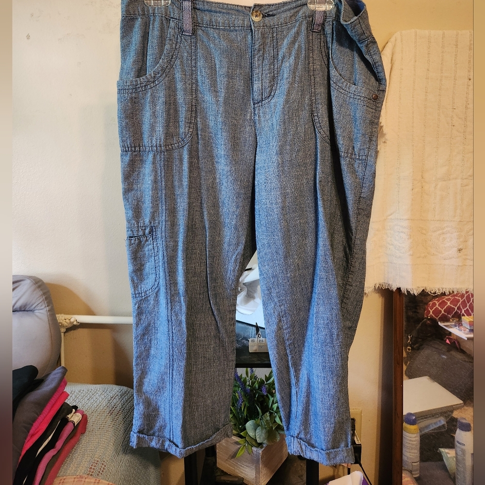 White Stag Ladies Casual Blue Button-Front Denim Pants